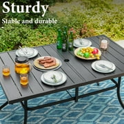 7-Piece Outdoor Patio Dining Set with 6 Textilene Chairs & 1 Metal Steel Rectangle Table, Black & Tan