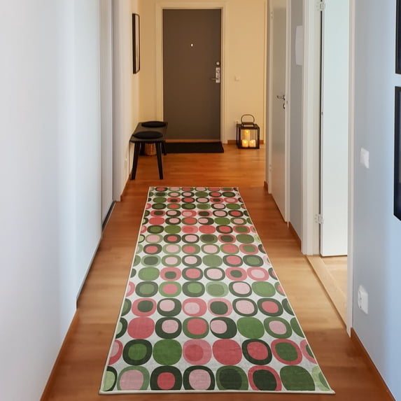 Mid Century Decorative Rug, Retro-Themed Styled Round Edged Mosaic Inspired Repeated Square Motif, Quality Carpet for Bedroom Dorm and Living Room, 6 Sizes, Olive Green, by Ambesonne