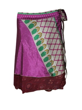 Mogul Women Vintage Silk 2 Layer Sari Reversible Mini Printed Wrap Skirts