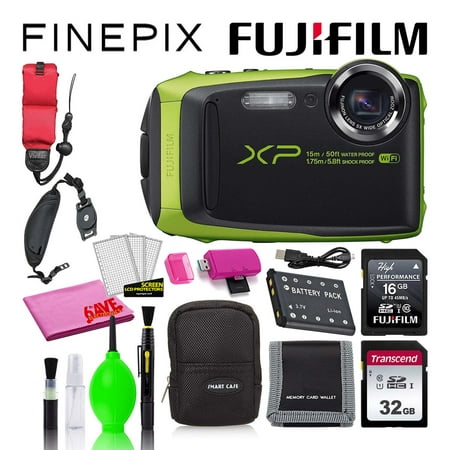 Fujifilm FinePix XP125 Waterproof Digital Camera (Lime) Best Value Accessory Bundle -Includes- 32GB SD Card + 16GB SD Card + Camera Case + Floating Wrist Strap + Deluxe Cleaning Kit +