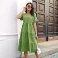 thumbnail image 4 of Vestido Informal de Mujer con Escote en V, Volantes y Corta, Corte A, Holgado, Midi Verde L, 4 of 9
