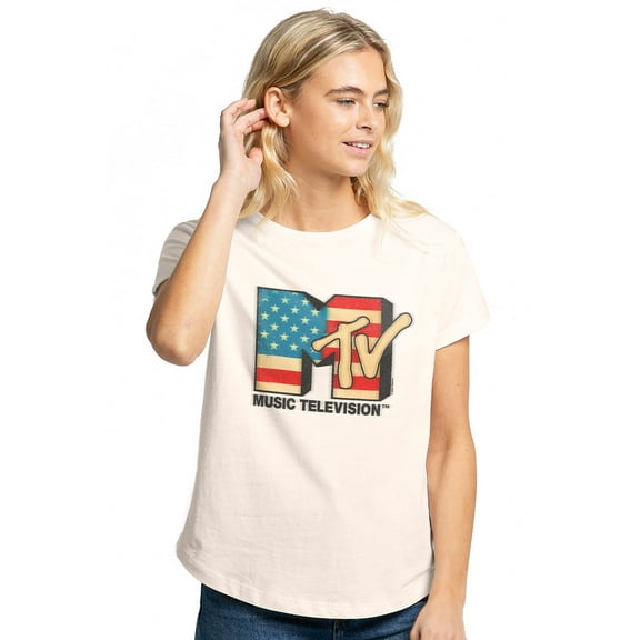MTV Americana Logo Women's Graphic T-Shirt Rolled Sleeve Tee