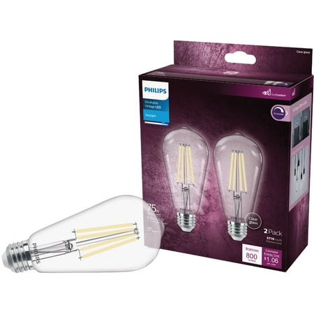 Philips Vintage LED Bulb ST19 Dimmable - 75W Equivalent, Warm White - 2 Pack