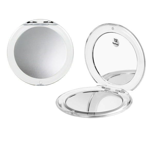 Snowflakes 1x/15x  Compact Travel Magnifying -  Portable Small Mini Pocket Mirror-Ideal for Purse - Silver, 3.3" x 3.3"