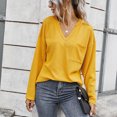 thumbnail image 2 of Blusa Manga Larga Cuello En V Color Puro Bolsillo Cómodo Top De Moda Para Mujer, 2 of 8