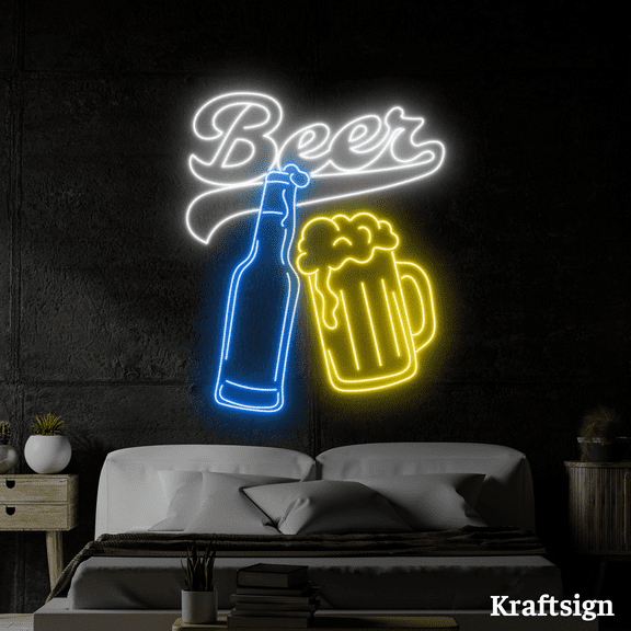 Craftnamesign Beer Neon Sign, Beer Shop Restaurant Decor, Beer LED Signs