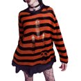 thumbnail image 1 of Sunloudy Women Knit Sweater Long Sleeve Crew Neck Striped Ripped Pullover Tops Spring Fall Streetwear, 1 of 5