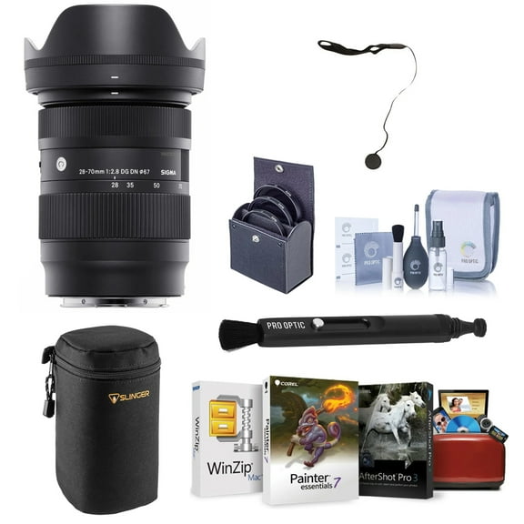 Sigma 28-70mm f/2.8 DG DN Contemporary Lens for L Mount, Bundle with Corel Mac Software Suite, 67mm Filter Kit, Lens Pouch, Lens Cleaner, Cleaning Kit, Lens Cap Tether
