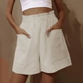 thumbnail image 2 of MIXUE Shorts For Women Summer Solid Color Elastic Waist Fashion Linen Loose Pockets Casual Plus Size Womens Shorts Activewear,Beige,L, 2 of 5