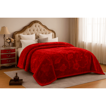 DBOZE King Size 2-Ply Faux Mink Fleece Blanket, Heavy Reversible Plush Raschel Bed Blanket, 85"x95", Silky Soft, Red