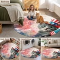 thumbnail image 2 of Round Rug 3ft Area Rug, Independence Day Cute Kitty Area Rugs for Living Room Bedroom, USA Flag Fireworks Floor Mat Non-Slip Non-Shedding Carpet Indoor Accent Rugs, 2 of 9