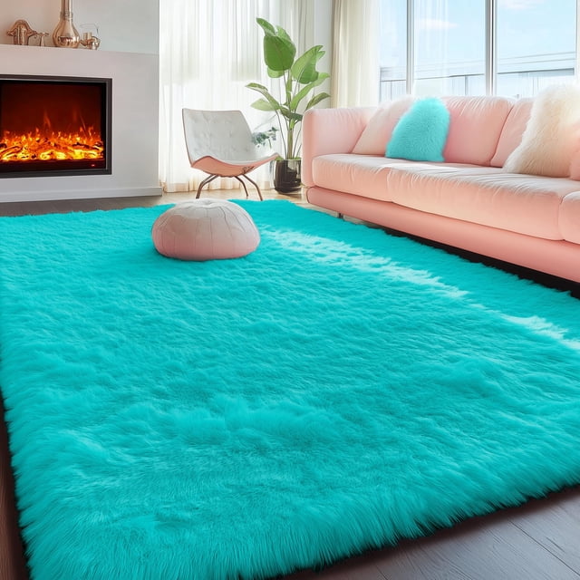 Alfombra PAGISOFE, suave y esponjosa, de color verde azulado, para dormitorio infantil, color azul
