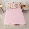 thumbnail image 4 of Manfei Ice Cream Cat Zipper Twin Comforter Sets with Fitted Sheet and 2 Pillowcases, Cartoon Love Heart Zipper Bedding Set, Pink, Pink Reversible, 4pcs, 4 of 7