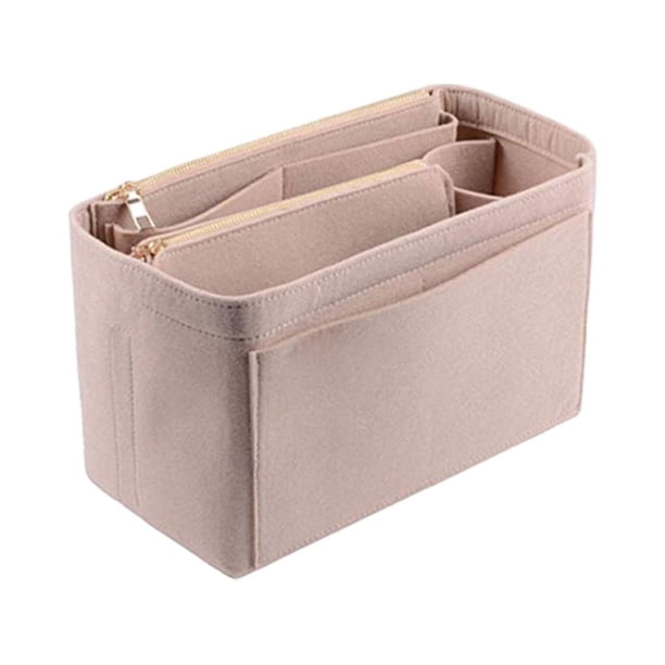 Qarigey Bolso elegante del parte movible del fieltro para el bolso cosmético multifuncional del viaje del organizador cosmético del viaje de Bolsas de maquillaje beige Largo 30*15*16cm