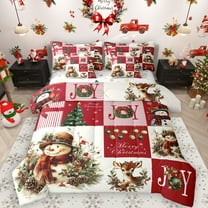 Manfei Kawaii Christmas Snowman 7-Piece Twin Bedding Sets for Kids, Vintage Red Buffalo Plaid Bedding Comforter Set, Reindeer Animal Reversible Sheet Sets, Luxury Bedroom Decor