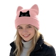 thumbnail image 4 of Womens Cat Ear Beanie Cute Knit Hat with Cat Embroidery Warm Soft Cozy Winter Hat, 4 of 6