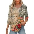 thumbnail image 6 of ALLLIST Summer Womens Tops 3/4 Sleeve Crew Neck Blouse Trendy Floral Pleated Pullover Clothing for Women, 6 of 9