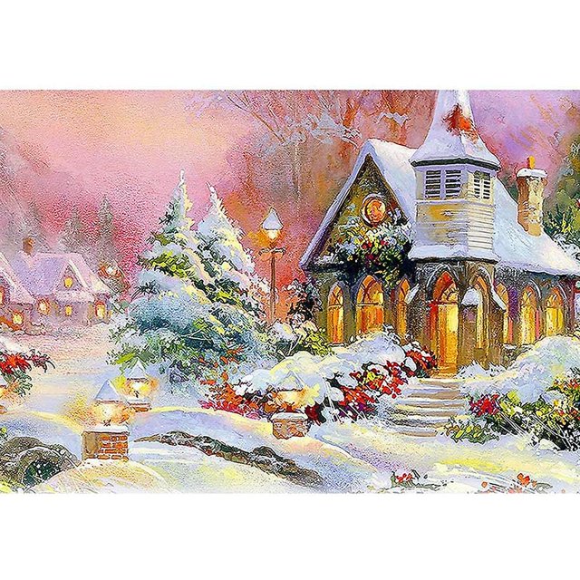 Kits completos de pintura de diamantes Nieve 30x40cm, Bordado de diamantes Paisaje de casa completa, Pintura de diamantes Punto de cruz Manualidades de diamantes para decoración de paredes del hogar