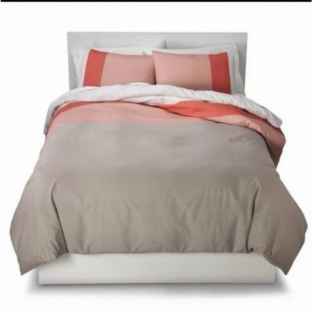 Room Essentials Orange Tan Color Block 3 Pc Duvet Cover Set Full Queen Size Bed