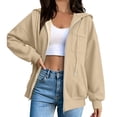 thumbnail image 4 of LEAVINGSUO Hoodies for Women Zip Up Solid Color Hooded Long-sleeved Sweatshirt Cardigan With Pockets Beige M, 4 of 7