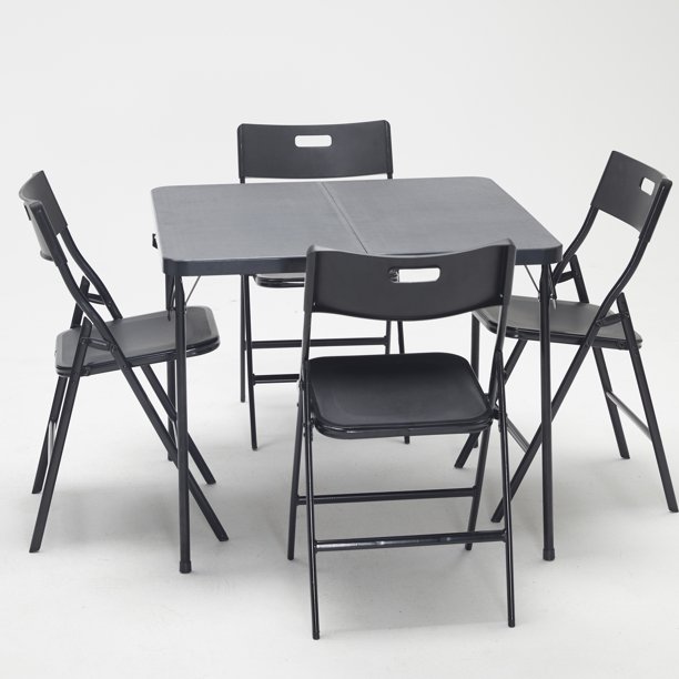 5Piece Folding Table and Chair Set, Black