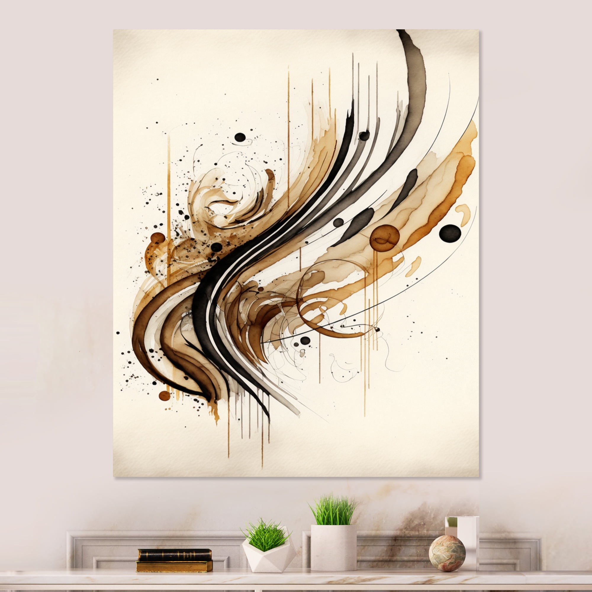 Designart Brown And Black Movement I Canvas Wall Art
