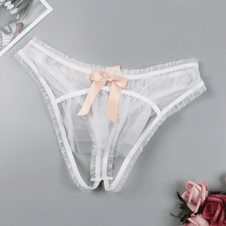 Fulorrnie Low Rise Ruched Lace Panties Open Back Thong Underwear for Women Bow Accent Seamless Contoured Lingerie  White  XS