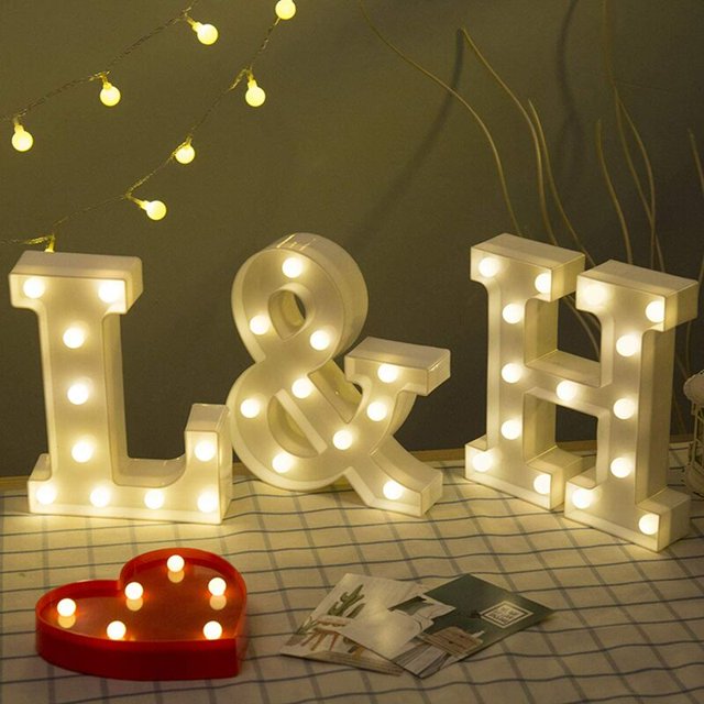 Letras decorativas con números de luces LED, luces de números de marquesina de plástico blanco, letreros con pilas, decoración de bodas (1)