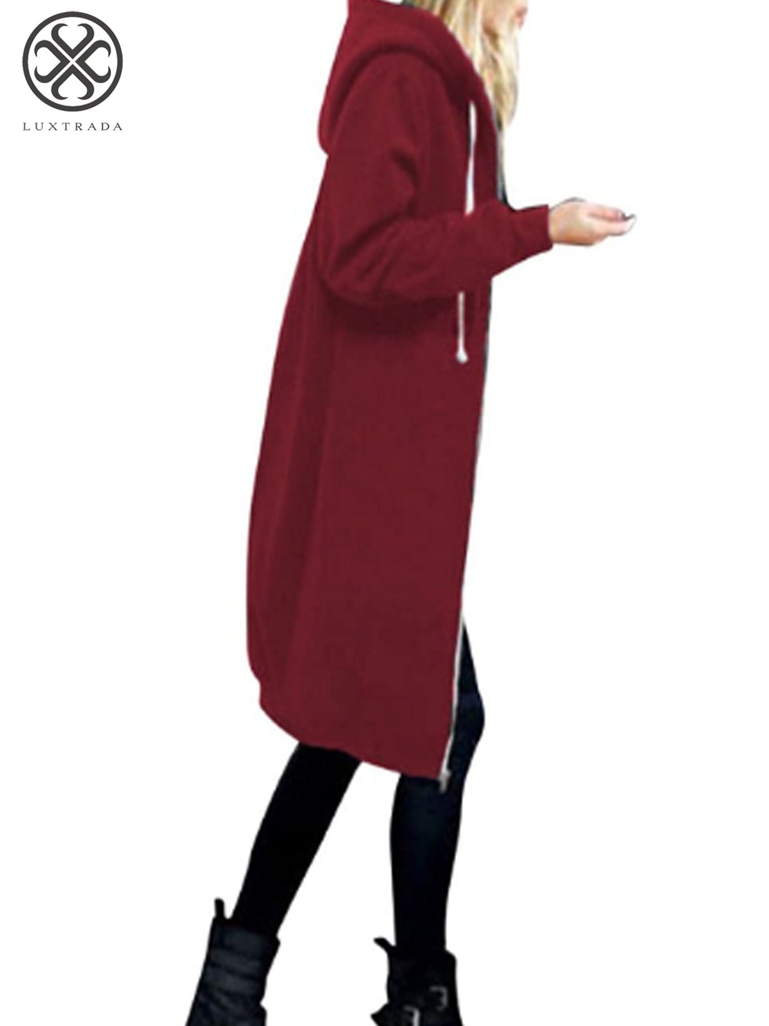 Luxtrada Women Winter Plus Size Long Hoodie Coat Warm Hooded Jacket Zip