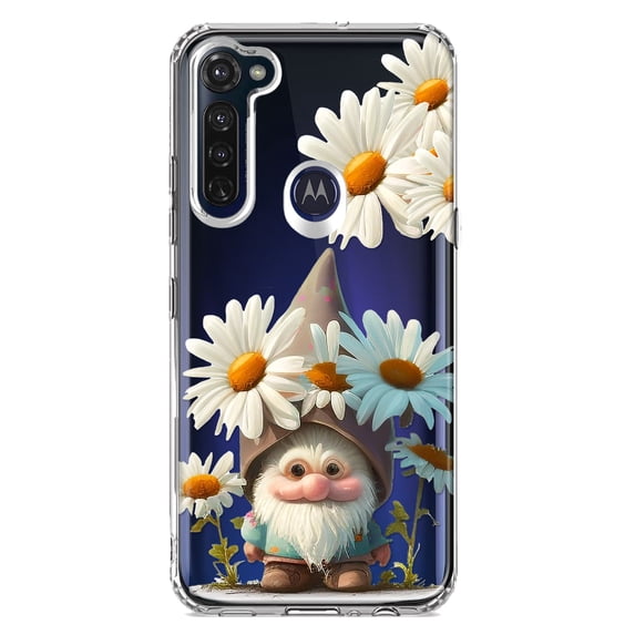 MUNDAZE Motorola Moto G Stylus Shockproof Clear Hybrid Protective Phone Case Cute Gnome White Daisy Flowers Floral Cover
