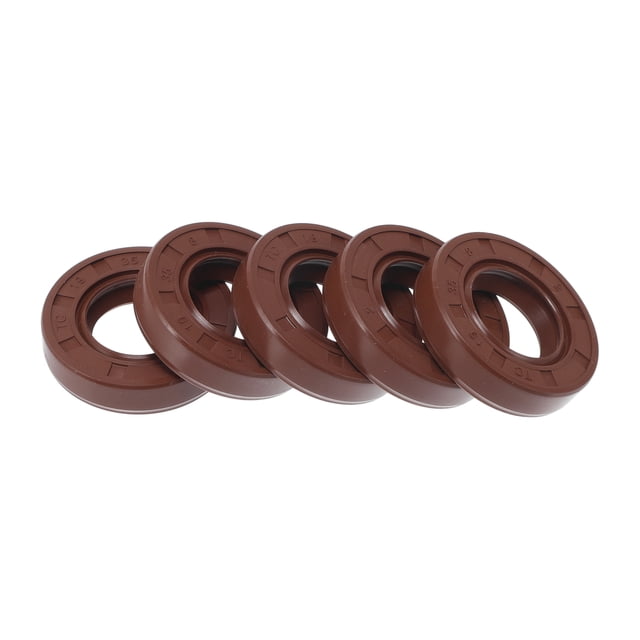 Unique Bargains Sello de Aceite Universal TC Doble Labio con Resorte de Acero Anillo de Sello de Eje Rotativo 19x35x8mm Alta Presión Caucho FKM Marrón 5 Pcs