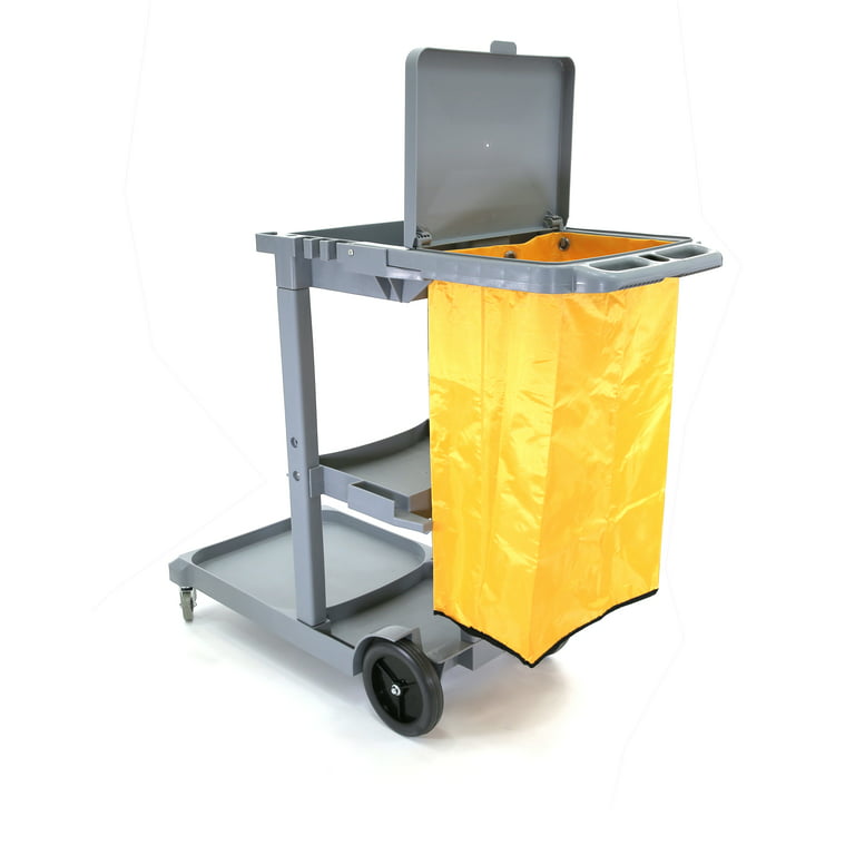 White® Janitor's Cart w/25 Gal. Yellow Vinyl Bag - Gray
