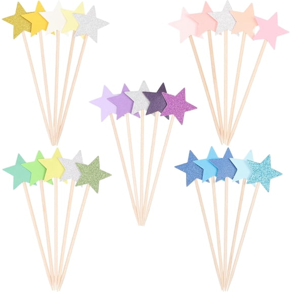 75 pcs Stars Cupcake Toppers Dessert Topper Decoration Cake Insert Cards DIY