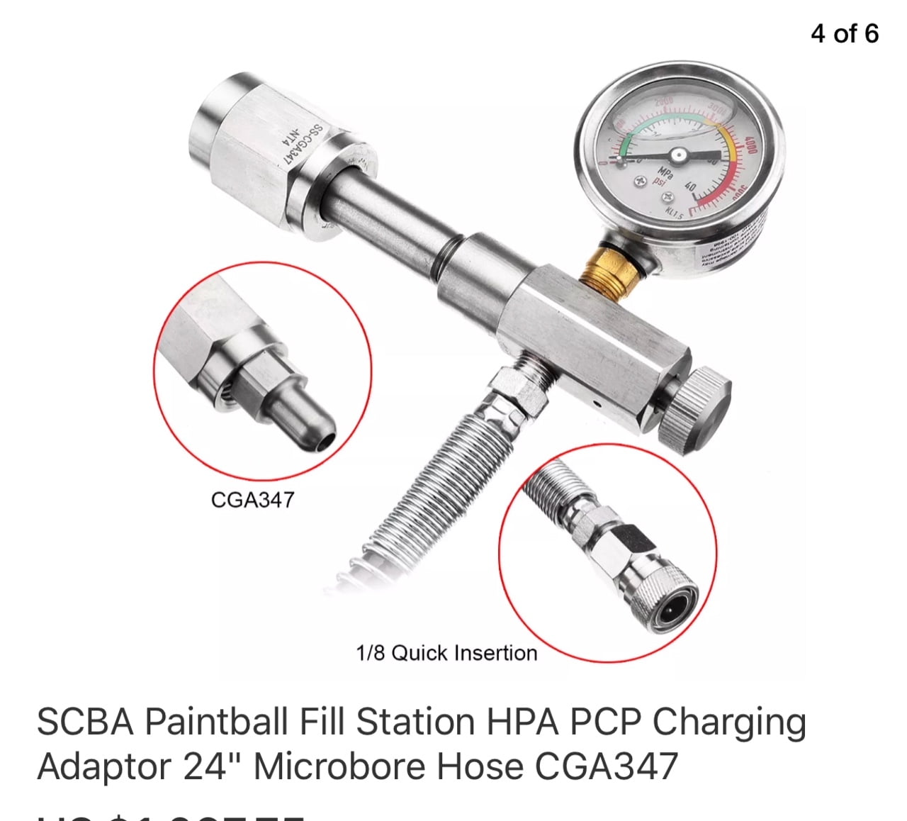 Details about &nbsp;6000 PSI CGA347 Paintball HPA PCP Fill Station Charging Adapter With Long Hose