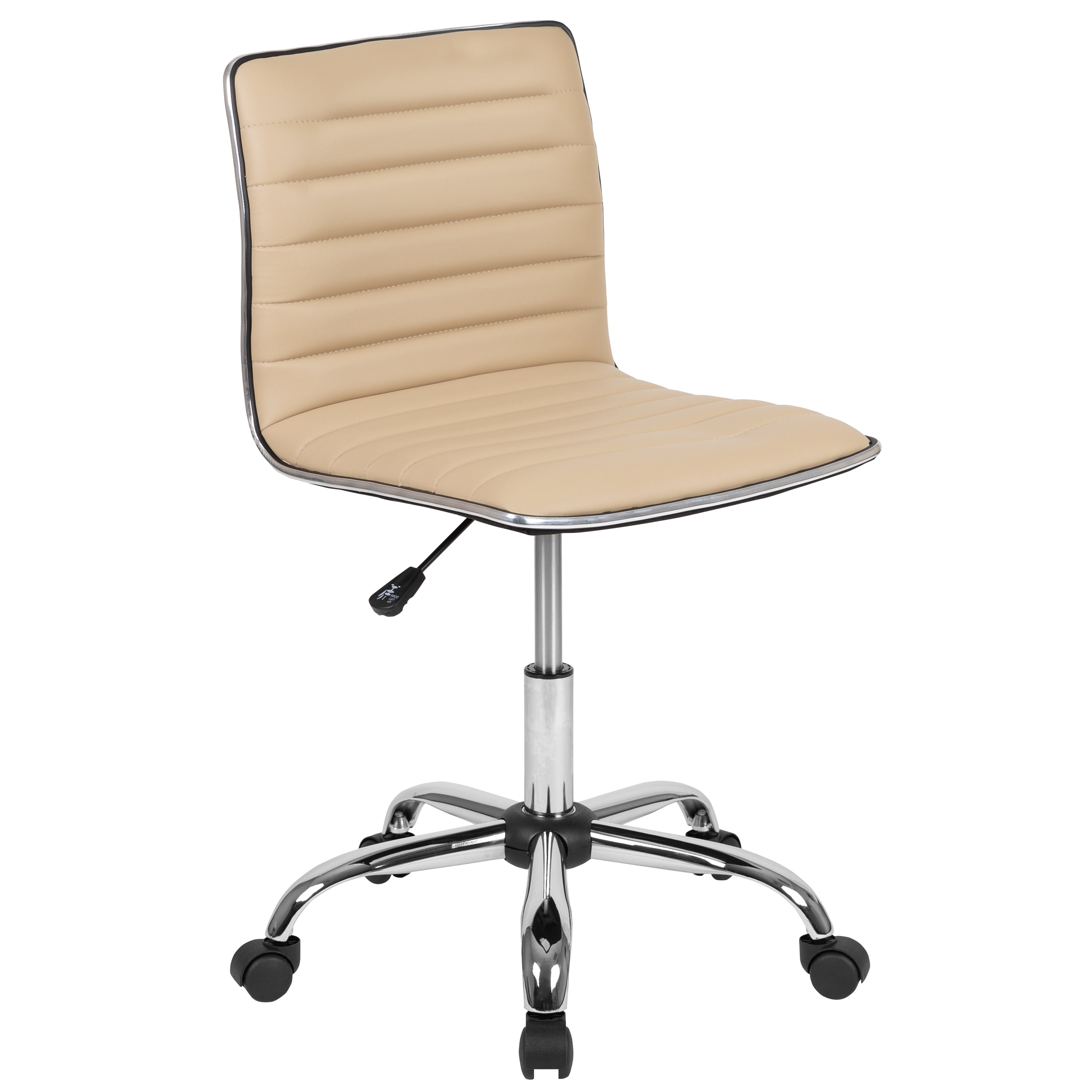 Merrick Lane Home Office Chair Ergonomic Tan Ribbed Low Back and Seat Armless Contemporary Computer Desk Chair with Chrome Border