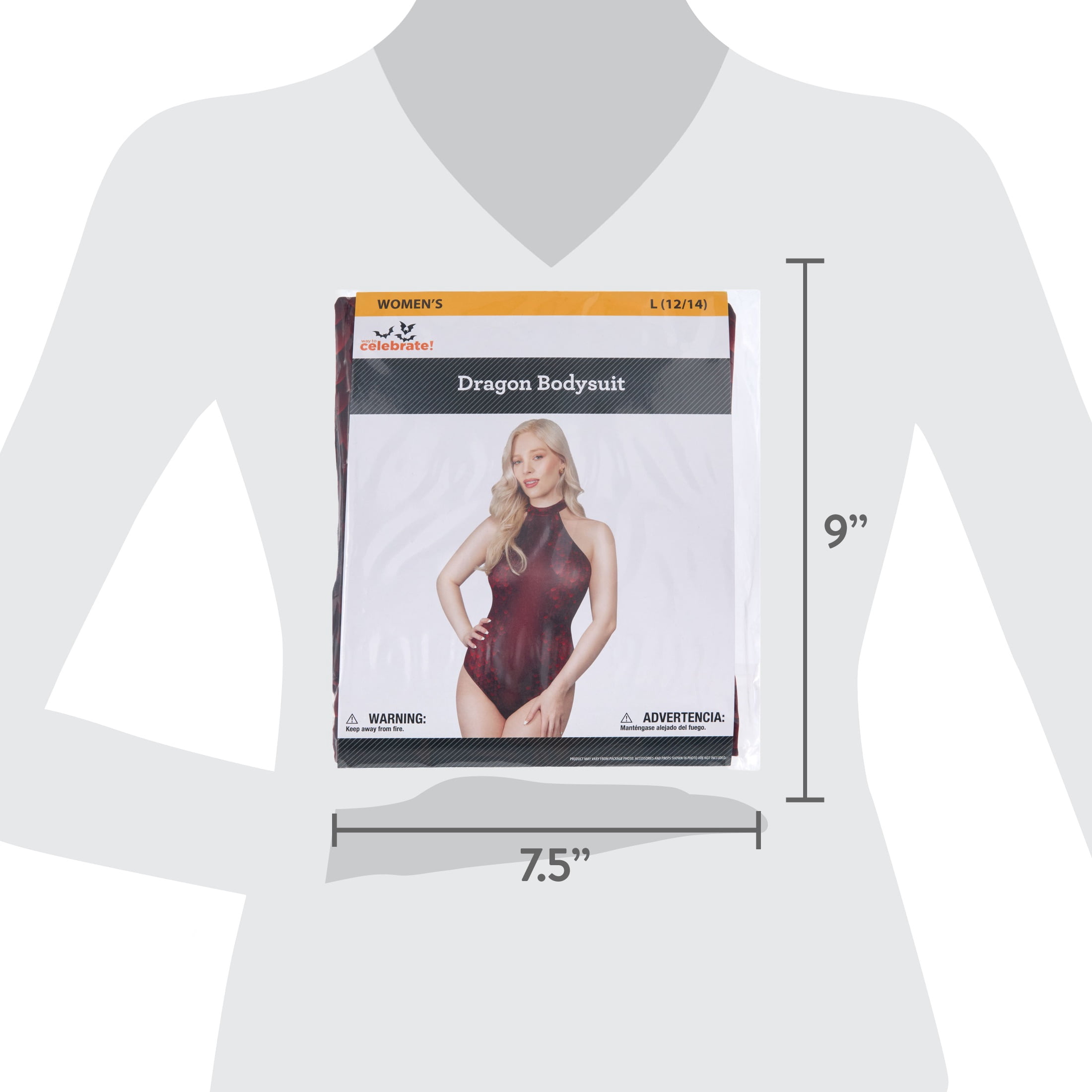 Dragon Bodysuit Costume Accessory for Adults, Red, L (12/14), Halloween by Way To Celebrate