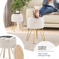 thumbnail image 2 of Hearth & Harbor Ottoman with Storage, Round Storage Ottoman, Vanity Stool and Foot Stool with Storage, Pleated Velvet Cream, 2 of 8