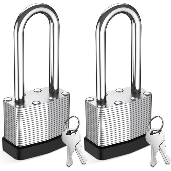 40mm Keyed Padlocks with Keys, Keyed Alike Nickel Plated Laminated Steel Padlock, 1-9\/16" Wide Body Heavy Duty Padlocks, 2-inch Long Shackle Padlocks for Shed, Fence, Locker Lock