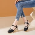thumbnail image 2 of HomeDM Women's Platform Wedge Sandals Closed Toe Ankle Strap Comfort Walking Shoes Summer Beach Sandals, Black Size 6, 2 of 9