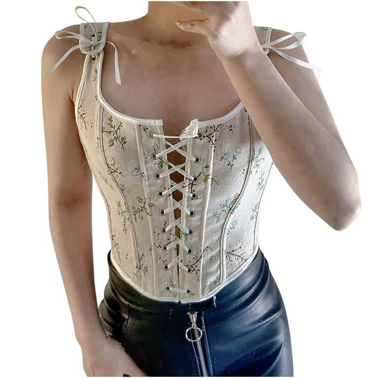 Aboser Women's Bustiers & Corsets Lace Up Boned Corset Top Retro Floral  Print Overbust Bustier Adjustable Strap Push Up Shapewear