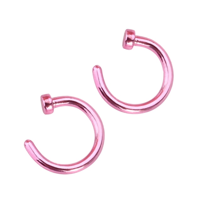 2 pcs Unisex Surgical Titanium Steel Open Nose Ring Nose Piercing Stud 6mm (Pink)