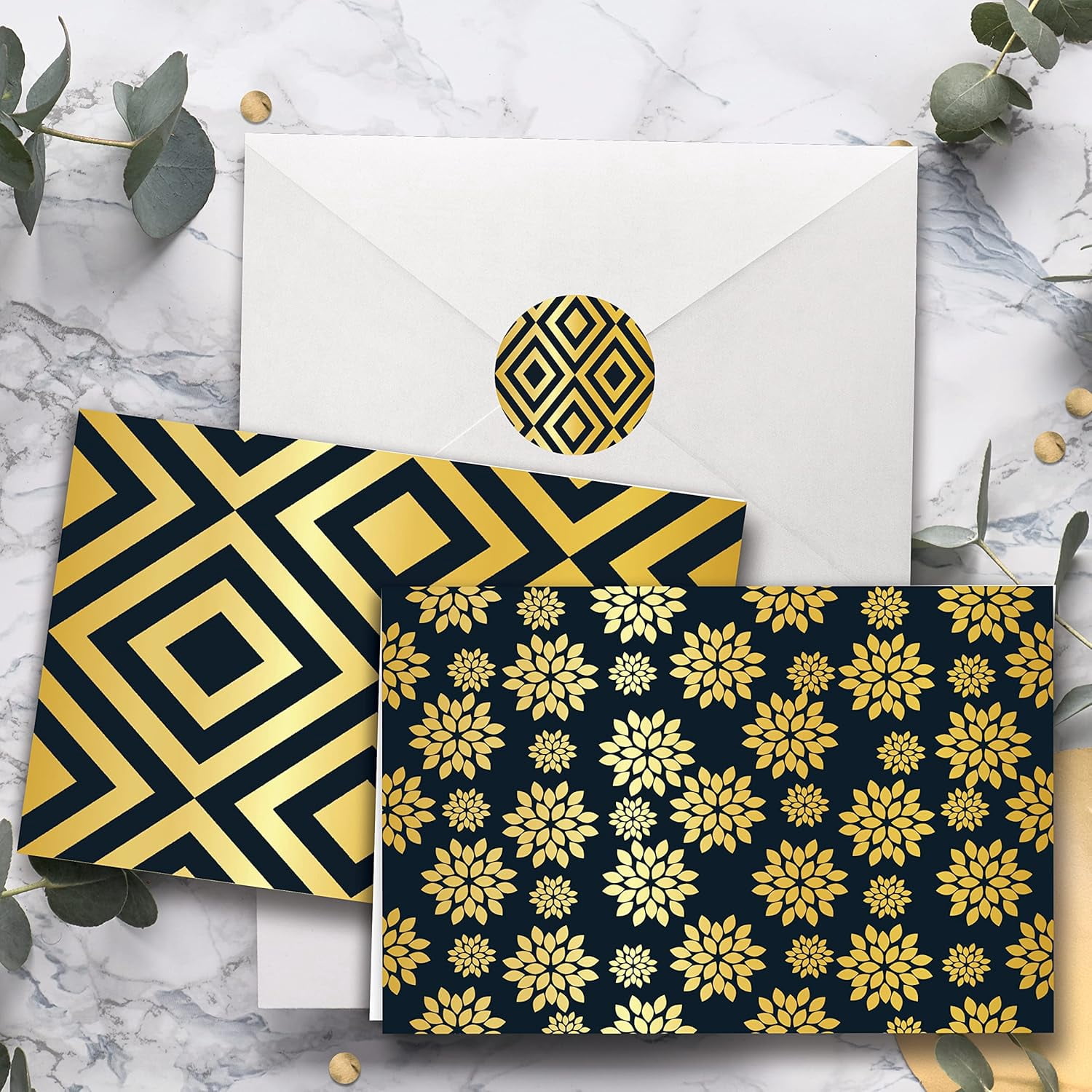Smart Scribble 50 Blank Cards and Envelopes, Assorted Greeting Cards for All Occasions, 4x6” Blank Note Cards with Envelopes and Matching Stickers- 10 Elegant Designs, Thank You Card Assortment Pack,