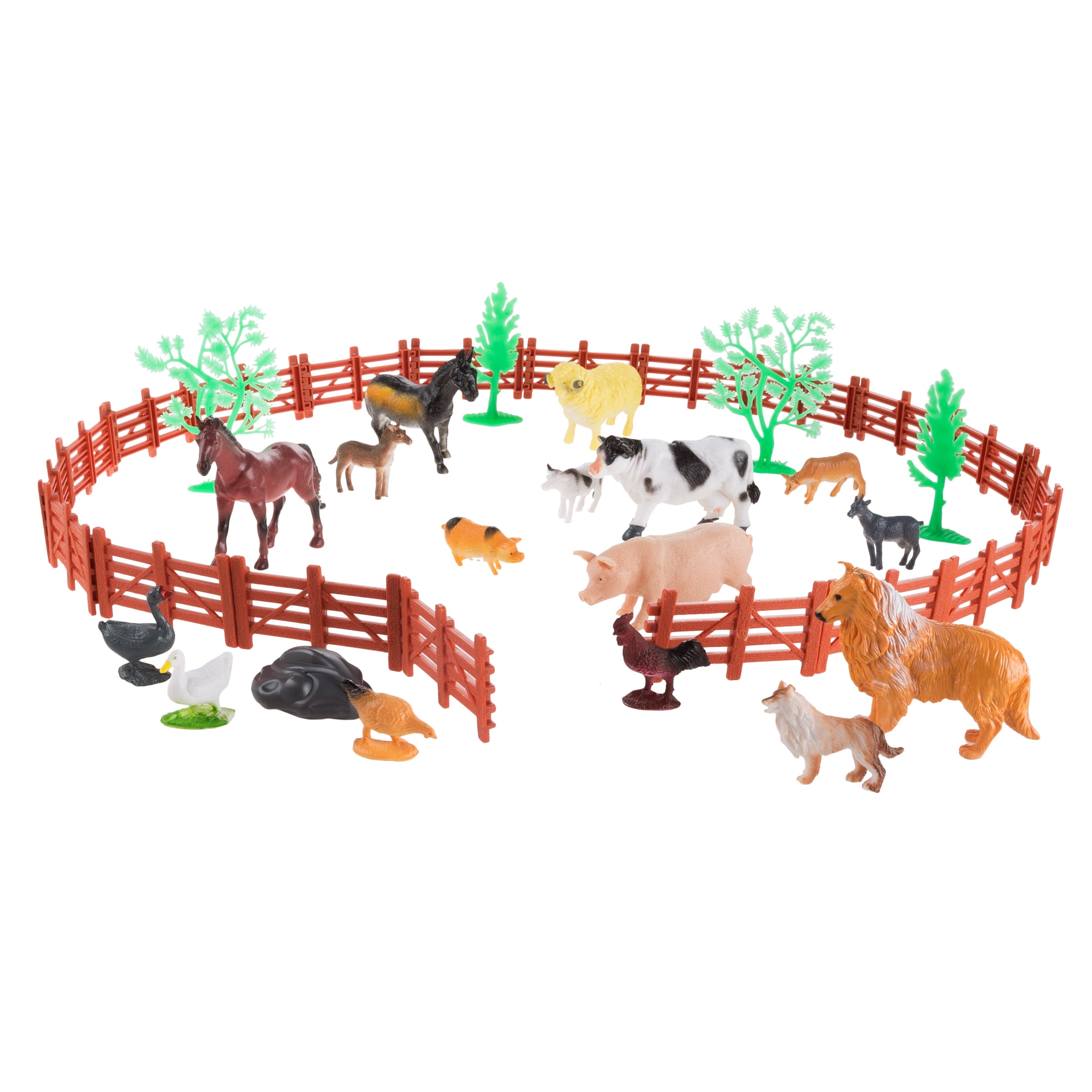 Toy Farm Animal Figures and Barnyard Accessories Set- Includes Fence,  Horses, Cows, Pigs, Chickens and More Animals for Pretend Play by Hey! Play  