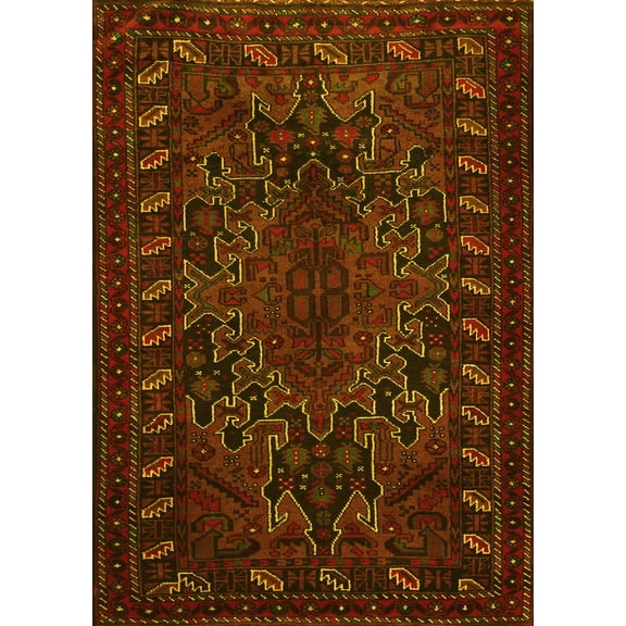 Ahgly Company Machine Washable Indoor Rectangle Persian Yellow Traditional Area Rugs, 5' x 7'