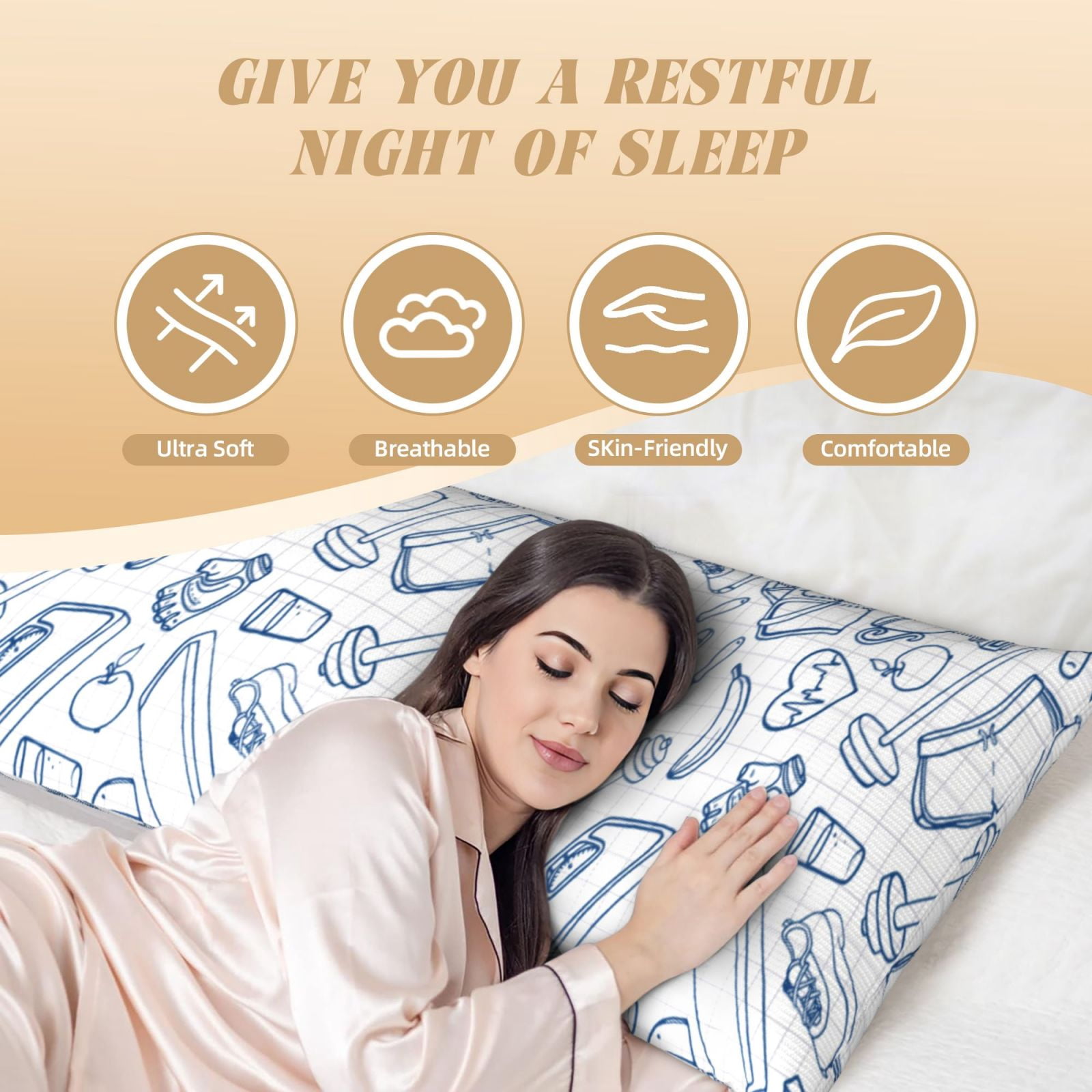 Naloa Fitness Guru Super Soft 20x60 Body Pillow Case,Long Side Hidden Zipper（PILLOWS ARE NOT INCLUDED）