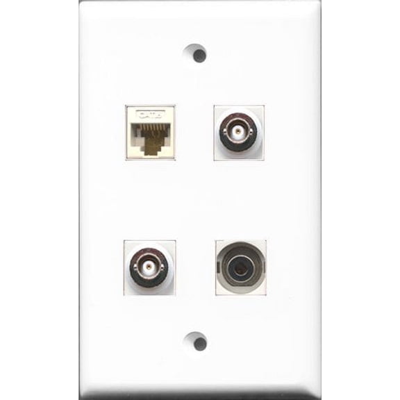 RiteAV 1 Port 3.5mm 2 Port BNC and 1 Port Cat6 Ethernet White Wall Plate