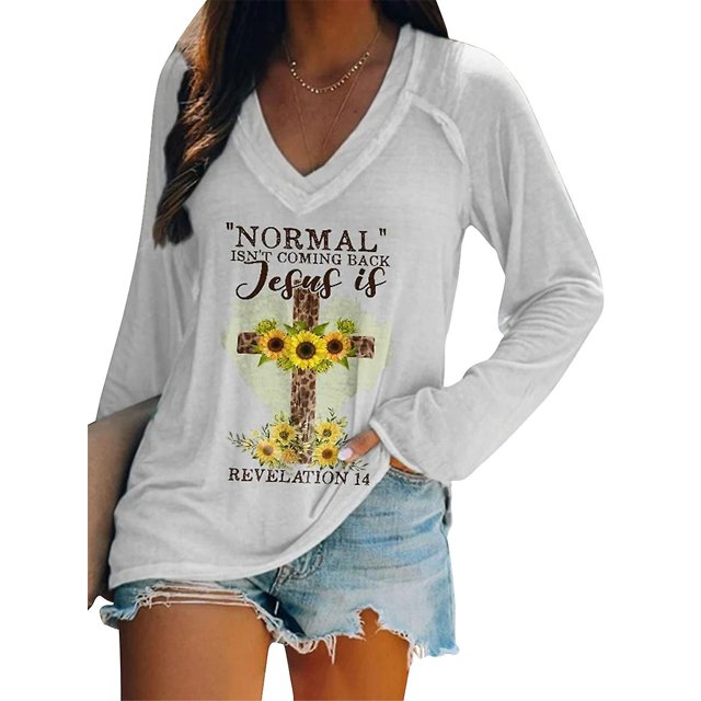 Easter Women's Leopard Cross Sunflower Letter Print Top