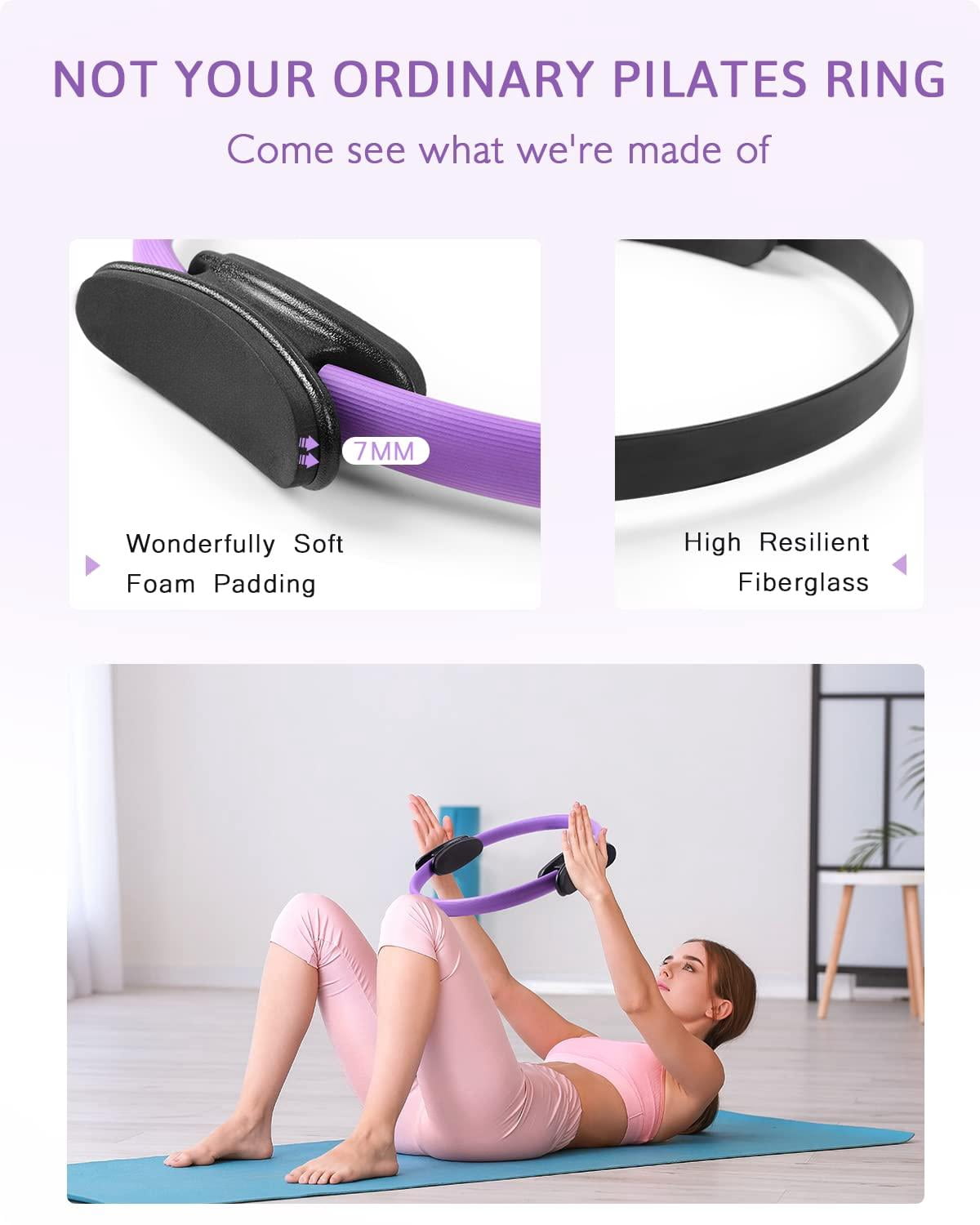 Pilates Ring Set - 14" Anti-deformation Magic Circle With Padded Handles  Mini Ball Resistance Bands Guide & Bag