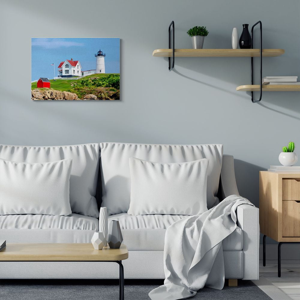 Stupell Industries Lighthouse On Hill Green Blue Coastal Painting Canvas Wall Art by Emily Kalina