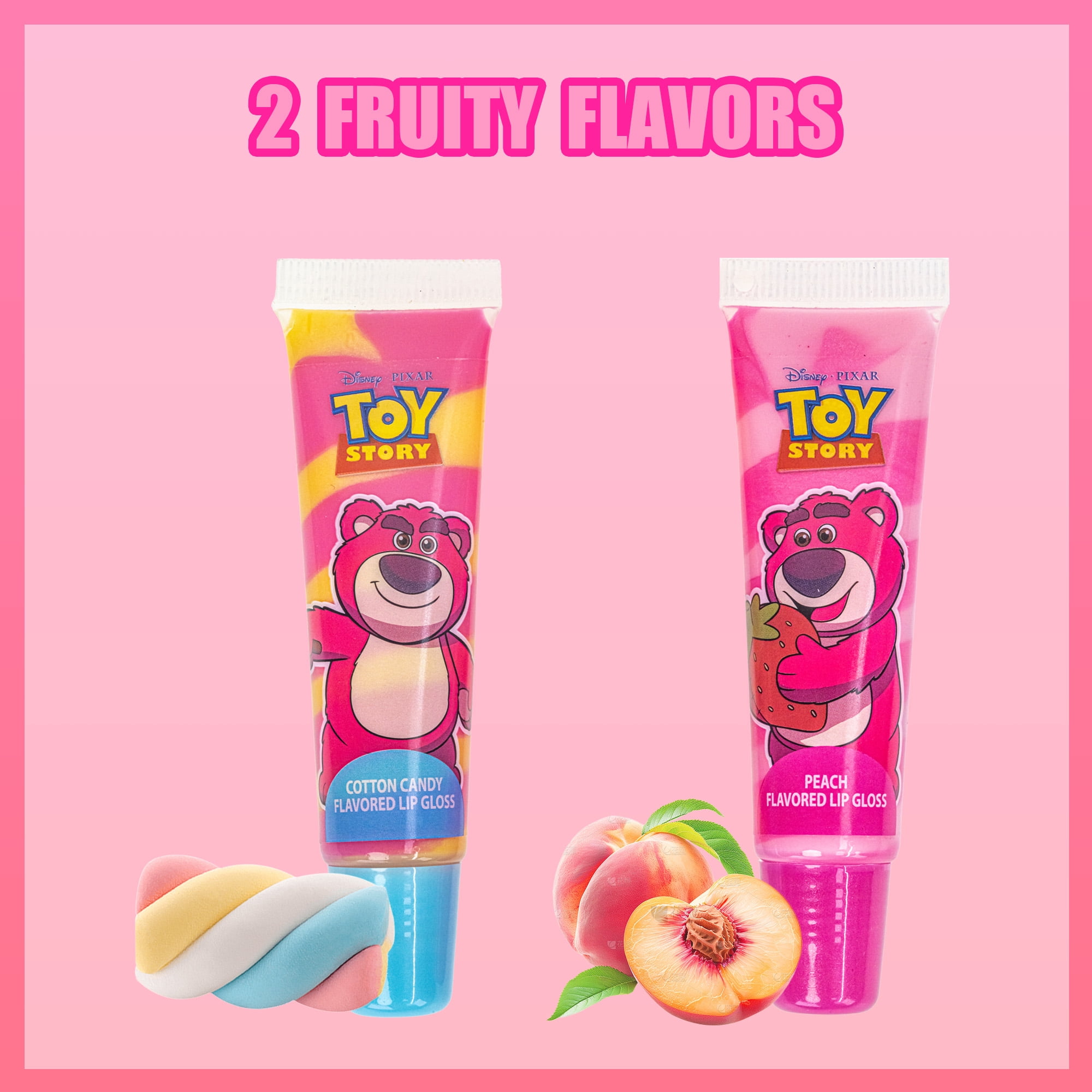 Toy Story Lotso Lip Gloss Set with Silicone Character Bag, Kids Ages 3+, 4 Pieces
